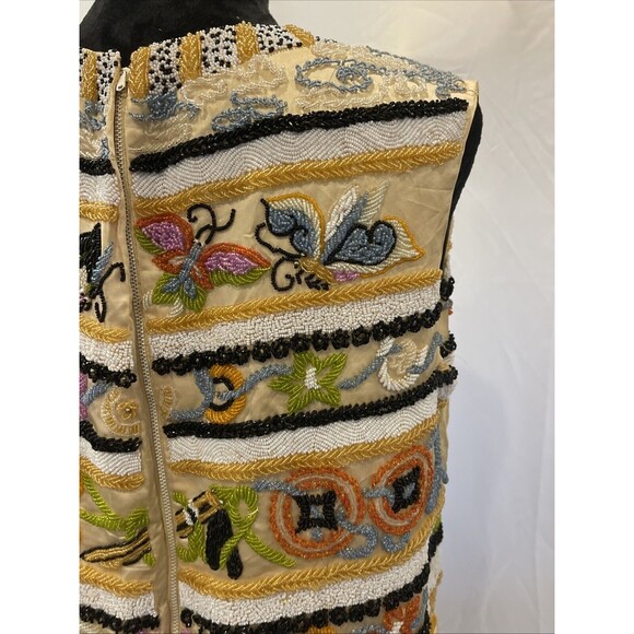 Vintage JO-RO IMPORTS Blouse Heavy Iridescent Beads 50s 60s Butterfly floral 12 - Picture 6 of 16